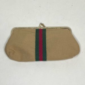 Vintage Rosanne For Marchon Eyeglasses Case Tan Canvas Stripe Metal Clasp
